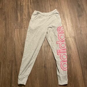 Grey adidas sweats/joggers with pink side detail